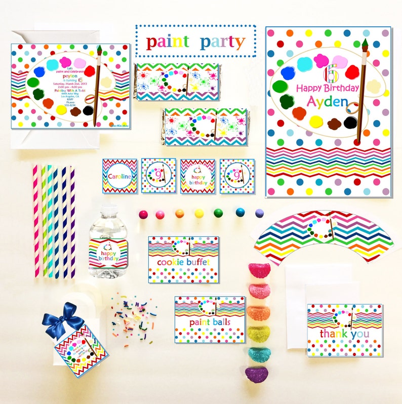 Personalized Printable Download Paint Party 5x7 Invite and Party Decorations