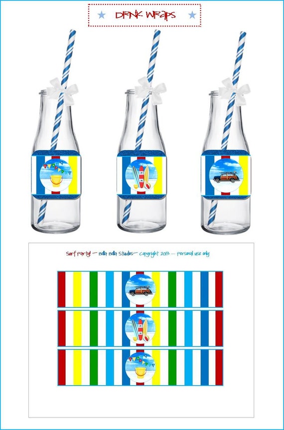 SURFING Party DRINK WRAPS ~ Printable Instant Download Il_570xn