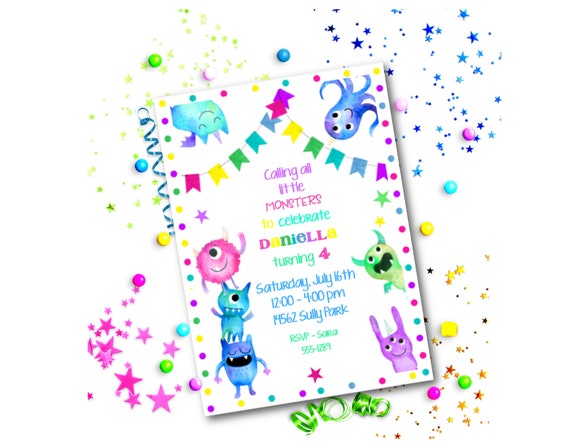 Monster 5x7 Invitation Template ~ Printable Instant Download Il_570xn