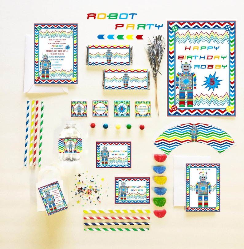 ROBOT Party Food Cards ~ Personalized Printable Download