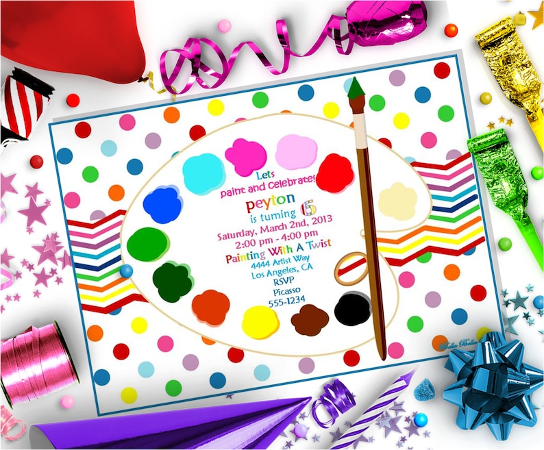 Personalized Printable Download Paint Party 5x7 Invite and Party Decorations