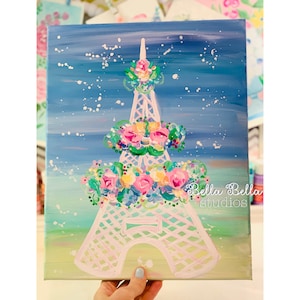 Eiffel Tower whither flowers - original hand painted 11x14 canvas