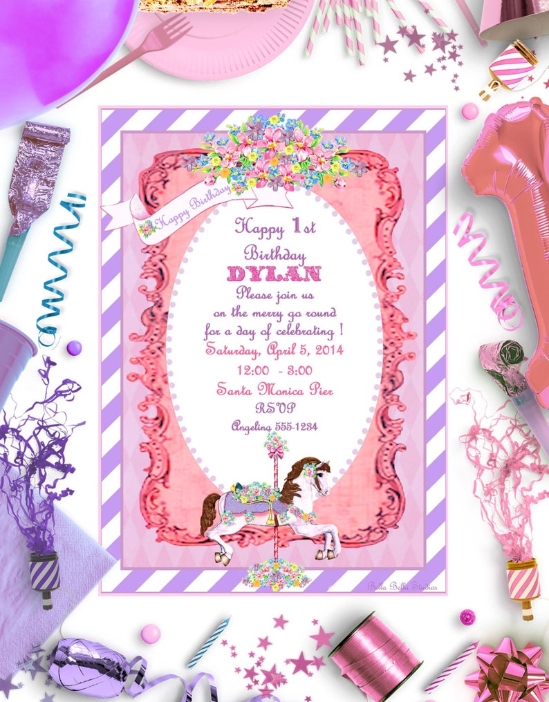 Carousel Horse 5x7 Invite and Party Decorations ~ Personalized Printable Download