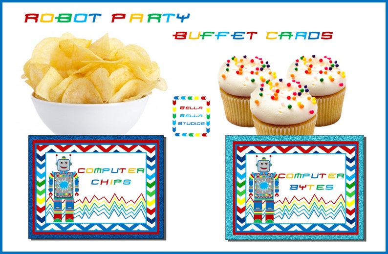 ROBOT Party Food Cards ~ Personalized Printable Download
