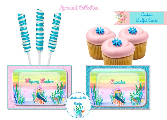 MERMAID Under the Sea FOOD CARDS ~ Personalized Printable Download Il_570xn