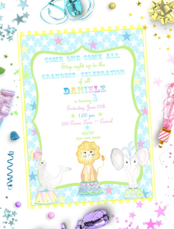 Circus 5x7 Invite Template ~ Printable Instant Download Il_570xn