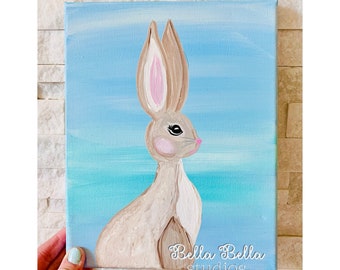 Bunny boy blue original hand painted 8x10 canvas, rabbit artwork