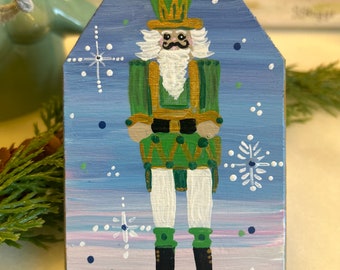 Nutcracker Wood Ornament with gold trim