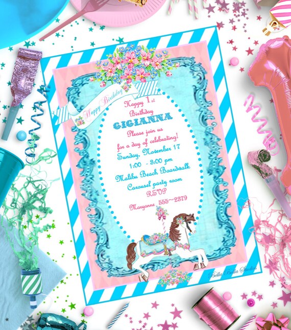 Carousel Horse 5x7 Invite Template ~ Printable Download Il_570xn