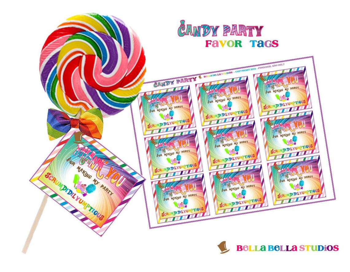 CANDY Party FAVOR TAGS Printable Instant Download | Etsy