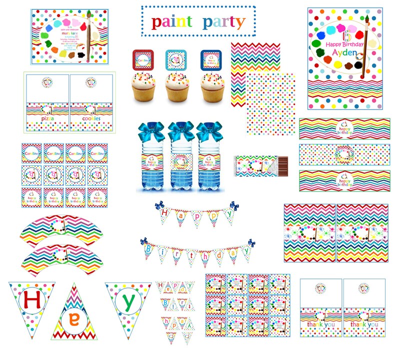 Personalized Printable Download Paint Party 5x7 Invite and Party Decorations