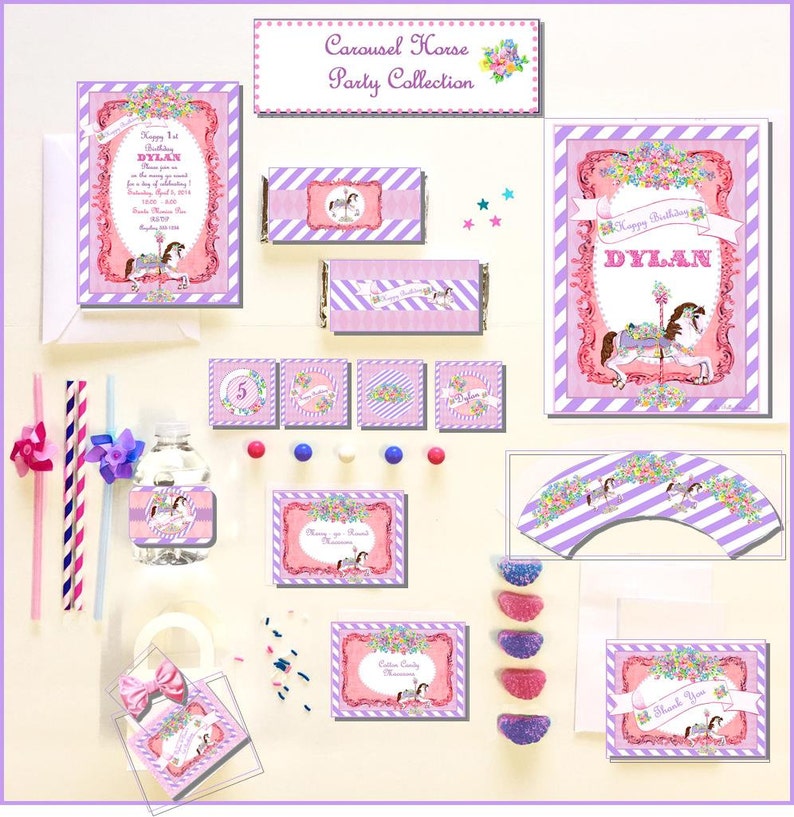 Carousel Horse 5x7 Invite and Party Decorations ~ Personalized Printable Download