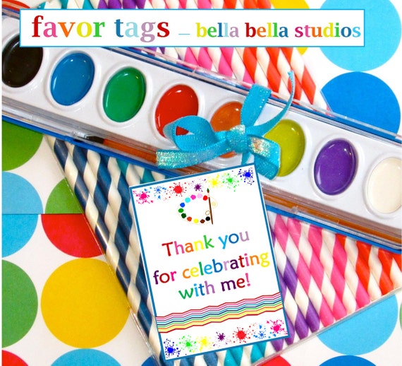 Chevron Rainbow Arts & Crafts Birthday Party - Printable Instant Download Tags Il_570xn