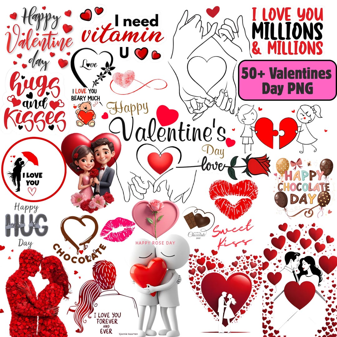 50+ Valentines Day PNG Bundle | Romantic Love Stickers | Valentine ...
