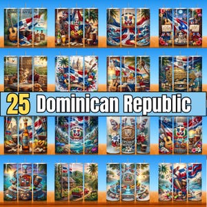 Pacchetto di rivestimenti per bicchieri termici da 20 oz, Porto Rico, Repubblica Dominicana, Skinny PNG, Boricua, design per sublimazione, Orgoglio Caraibico Tropicale, PR Wrap