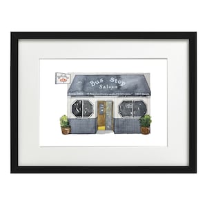 Bus Stop Saloon - San Francisco Bar, Watercolor Prints, Sports, wall art, Facades, storefronts, home decor, art prints, illustration