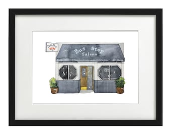 Bus Stop Saloon Watercolor Print – San Francisco Bar Art