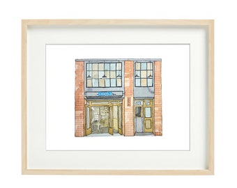 Souvla Marina San Francisco Watercolor Print: Facade Wall Art