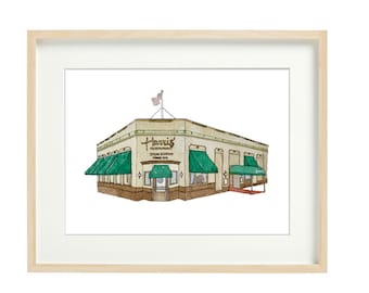 Harris' Steakhouse San Francisco Watercolor Print: SF Wall Art