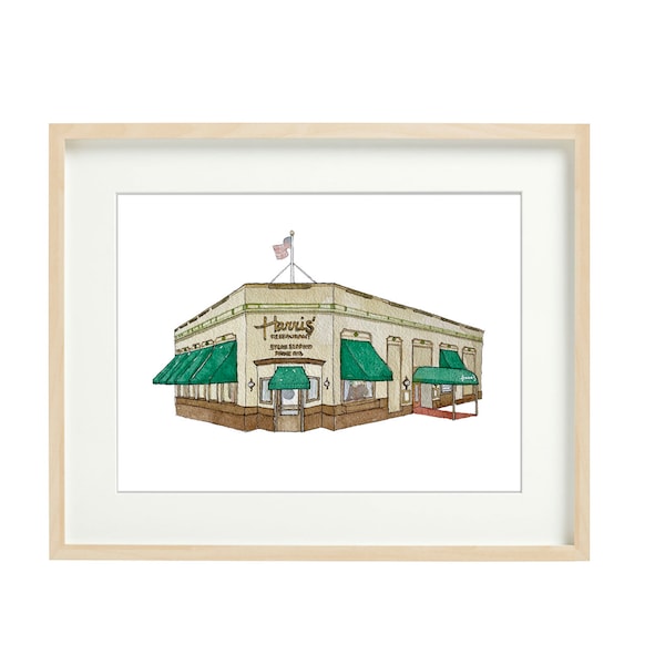 Harris' Steakhouse  - San Francisco, Watercolor Prints, SF drawing, wall art, Facades, storefronts, Restaurant, store, illustration