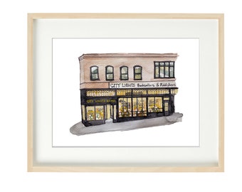 City Lights Booksellers Watercolor Print: San Francisco Wall Art