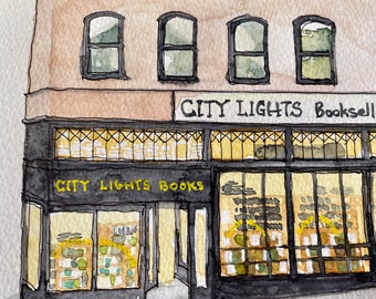 City Lights Booksellers Watercolor Print: San Francisco Wall Art