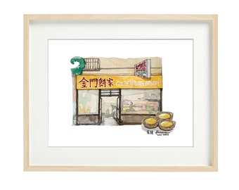 Golden Gate Bakery Watercolor Print: San Francisco Facade Art