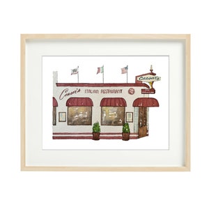 Ristorante italiano Caesar - San Francisco, stampe ad acquerello, disegni di San Francisco, arte, facciate, vetrine, arredamento per la casa, stampe artistiche, illustrazioni