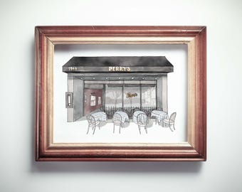 Perry's on Union St Watercolor Print – San Francisco Restaurant Art
