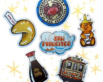 San Francisco Sticker Set, SF Tourist Icons, Waterproof Vinyl Decals