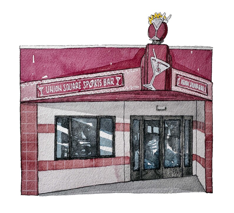 Union Square Sports Bar San Francisco, Downtown, Watercolor Prints, SF