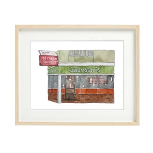 Swensen's Ice Cream with Signage - San Francisco, Watercolor Prints, SF drawing, wall art, storefronts, home decor, art prints, illustration