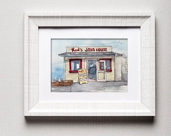 Red's Java House Watercolor Print: San Francisco Facade Art