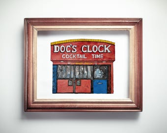 Doc's Clock Watercolor Print – San Francisco Bar Art