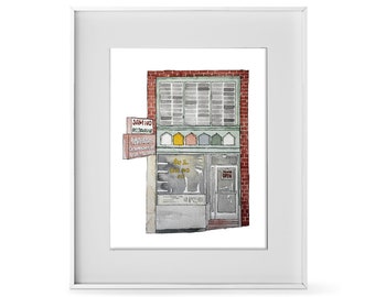 Impression aquarelle du restaurant Sam Wo - Art du quartier chinois de San Francisco