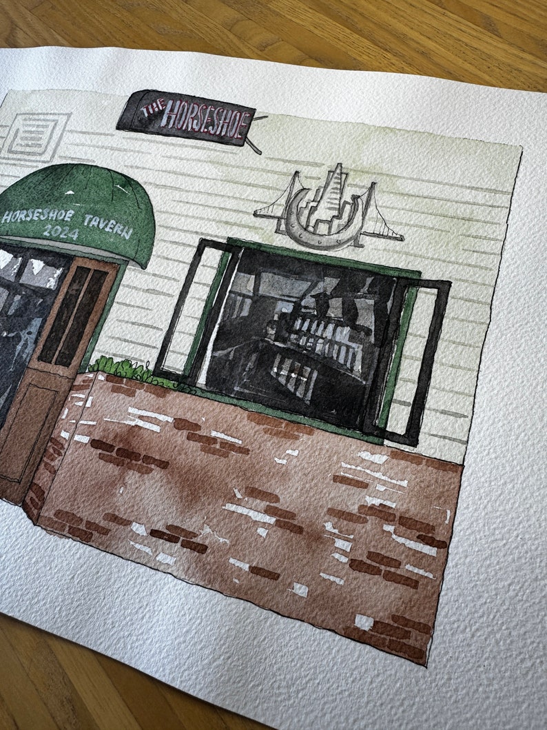 Horseshoe Wirtshaus San Francisco, Aquarell Drucke, SF Zeichnung