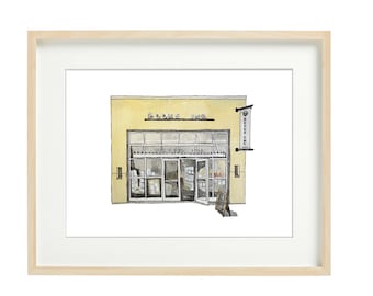 San Francisco Bookstore Watercolor Print: Chestnut Street Facade Art