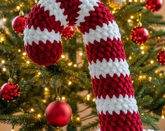 Crochet Candy Cane Pillow Pattern | Christmas Decor (Digital Download) | Easy Beginner Festive Holidays Plush Home Decor