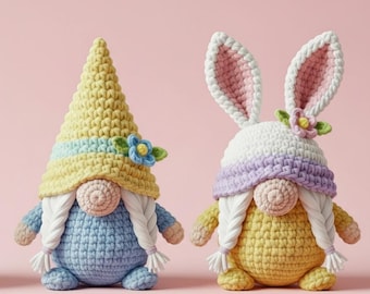 Spring Bunny Gnome Crochet Pattern Set – Easy Pastel Bunny Hat Gnome Decor PDF, Spring Gnomes Crochet Pattern, Beginner Friendly Guide PDF
