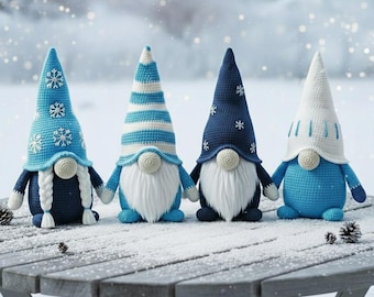 Winter Gnome Crochet Pattern 4in1, Amigurumi Triangle Hat Family Gnome Set, Winter Holiday Decor DIY, Cute Gnomes Easy Beginner Friendly PDF