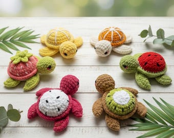 Mini Fruit Turtle Crochet Pattern Bundle Set of 6, Easy Beginner Amigurumi, Cute Fruity Turtles Stuffed Animals DIY, Instant Download PDF
