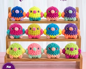 Chicks Crochet Pattern PDF, No Sew Plush Amigurumi Birds, Rainbow Chicks Crochet Tutorial, Colorful Chenille Yarn Toy Pattern, DIY Art