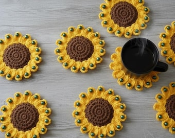 Sunflower Pearl Crochet Coaster Pattern | Instant PDF Download | Beginner Friendly | DIY Flower Coaster | Crochet Home Decor Gift Idea
