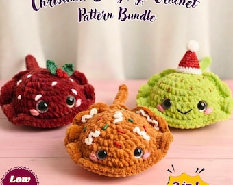 Wzór na szydełkową kurkę 3 w 1 na Boże Narodzenie, Amigurumi w formacie PDF do szycia niskim ściegiem, Uroczy pluszowy świąteczny kostium, Piernikowa kurka, Wzór na szydełkową czapkę Mikołaja DIY