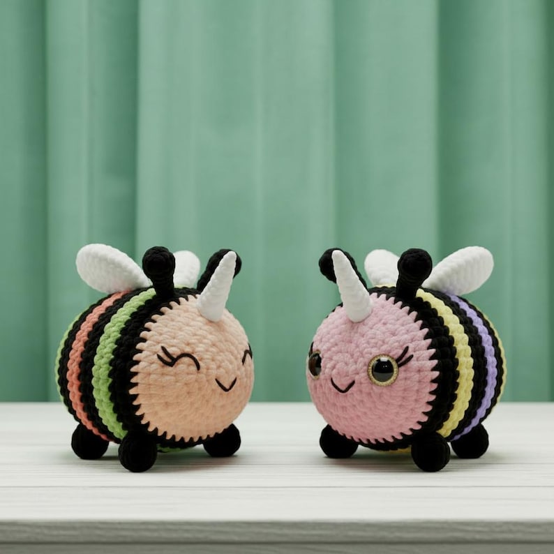 Crochet Bumble Bee Pattern PDF 2 in 1, Unicorn Bee Amigurumi, Rainbow ...