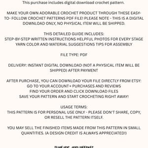 K&ouml;nnte beinhalten: Ein digitaler H&auml;kelmuster-Download mit Anweisungen. Der Text beschreibt den Inhalt des Musters, den Dateityp und die Nutzungsbedingungen. Das Dokument enth&auml;lt auch Anweisungen zum Herunterladen des Musters nach dem Kauf.