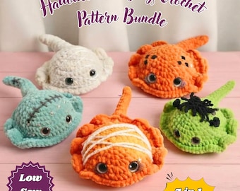 Häkelanleitung für einen Halloween-Stachelrochen, 5-in-1-Rundmuster für einen Amigurumi-Stachelrochen, niedliches Meerestier (PDF), gruseliges Häkelspielzeug, DIY-Halloween-Geschenk