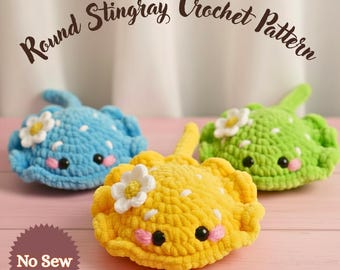 No Sew Stingray Crochet Pattern PDF, Round Amigurumi Stingray Plush, Easy Beginner Crochet Pattern, Ocean Animal Toy, Digital Download
