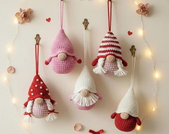 Valentine Mini Wichtel Häkelanleitung 5er Set, Love Amigurumi Home Decor, Sweetheart Gnome Doll Ornament, PDF, DIY Basteln, Anfänger freundlich PDF