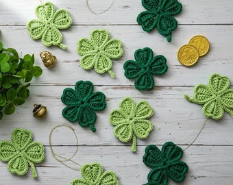 St Patrick’s Day Lucky Shamrock Clover Crochet Pattern PDF, Amigurumi Four Leaf Clover Ornament, Shamrock Clover Crochet Pattern (English)